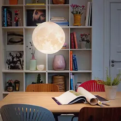 Room Bedroom Decoration 3D Print Moon Ceiling Ball Cable Lamp Warm Creative Dining Table Modern Creative Planet Lamps