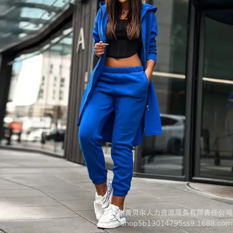 Pants Set Women Tracksuit Zipper Hooded Coat Two Piece Set Hoodies Pant Sets Elastic Waist Trousers Straight Autumn 2023 Sport