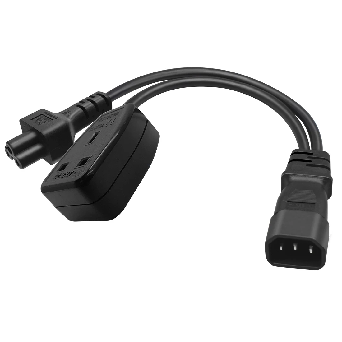 JORINDO C14 TO C5 + UK ซ็อกเก็ต Y Splitter ปลั๊กไฟสายไฟ, IEC320 C14 อังกฤษซ็อกเก็ตและ C5 3 หลุมสายแปลงไฟ