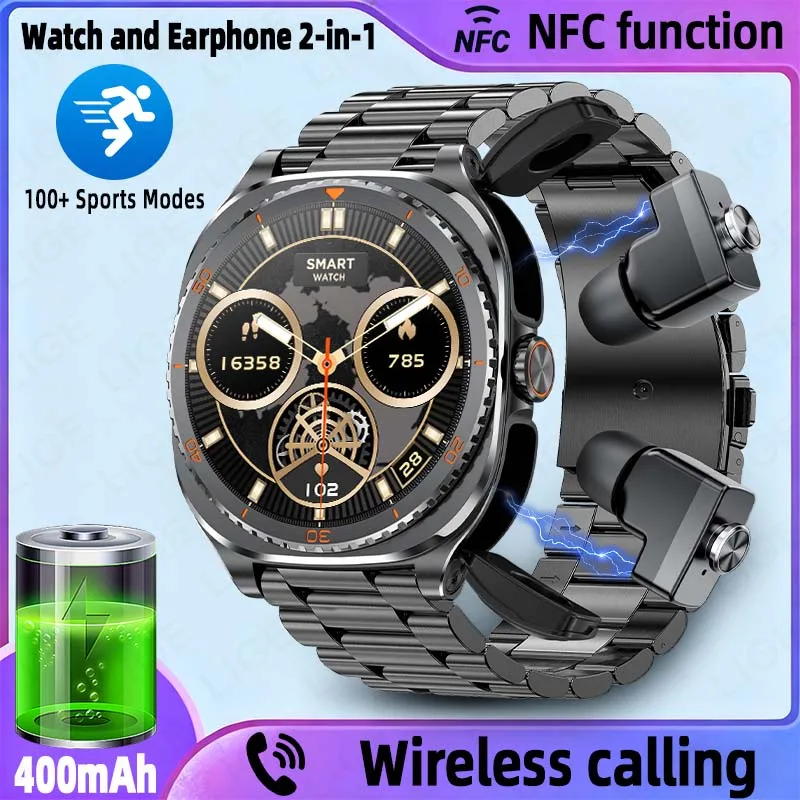 

LIGE новые обновленные беспроводные наушники TWS 2-в-1, Bluetooth-вызов, умные часы, монитор здоровья, спортивная музыка, водонепроницаемые мужские умные часы
