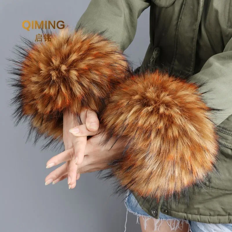 Women Luxury Thicken Winter Warm Wrist Arms Gloves Rabbit Faux Fur Bracelet Cuff Wristband Plush Elastic Oversleeve Arm Scarf