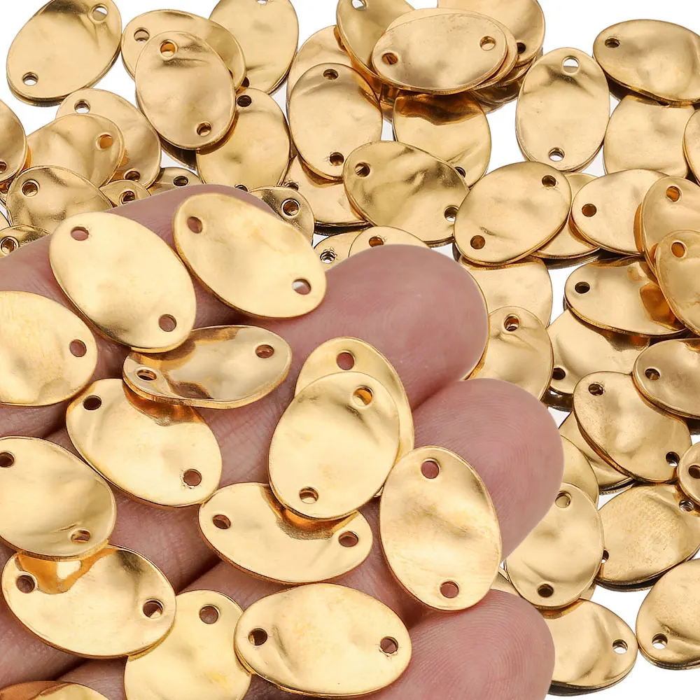 20pcs 15/20/25MM Stainless Steel Double Hole Texture Oval Gold Charm Earrings Conectors for Jewelry Making Materials Supplies