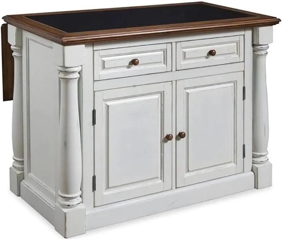 Farmhouse Wood Kitchen Island With Granite Top In Antique White