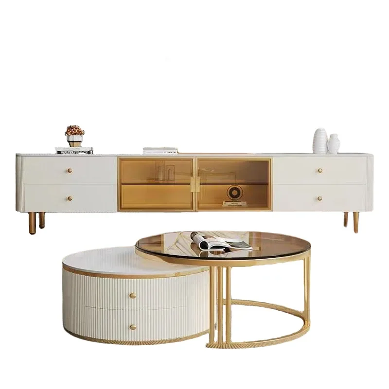 

Modern, light luxury, TV cabinet, white, American, coffee table set, living room