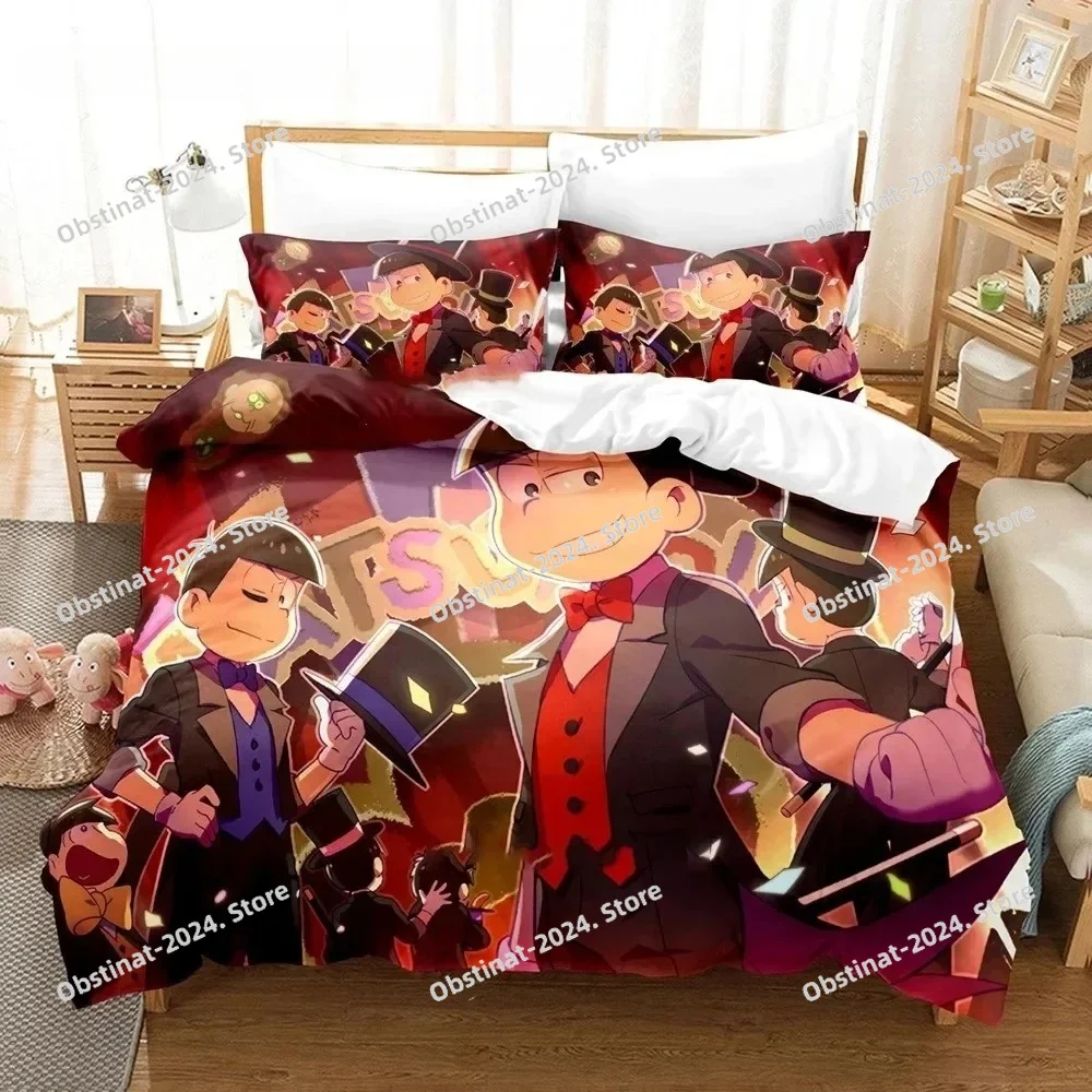 3D Print Anime Bed Sheet Set Osomatsu-san Bedding Set Printed Duvet Cover Pillowcase Single Double Style Queen King Size Sets - view 3
