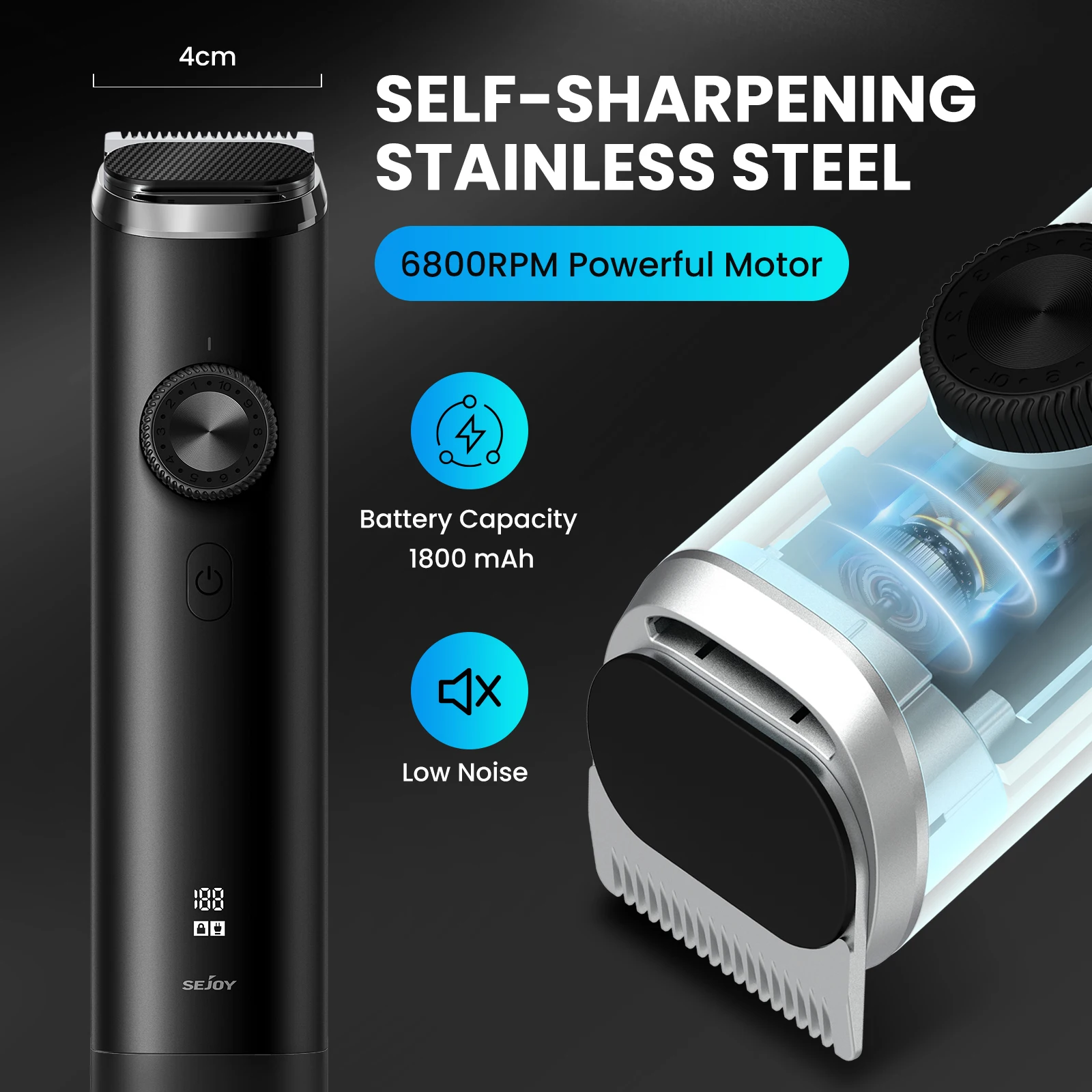 ماكينة قص الشعر الكهربائية SEJOY F3 متعددة الوظائف للرجال، ماكينة تشذيب شعر الأنف، ماكينة حلاقة كهربائية احترافية للرجال، أسود