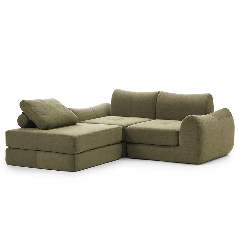 

Compression sofa full sponge folding vacuum sofa living room small apartment three-person French retro fabric straight row sofa
