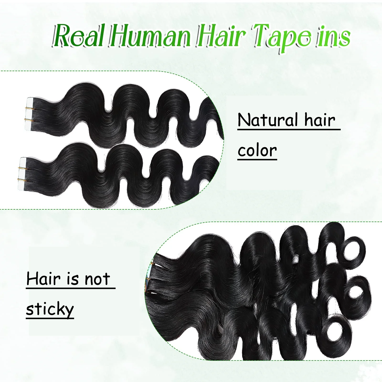 Fita no cabelo cabelo humano onda corporal longa 50g 20 unidades/pacote # Extensões de cabelo preto natural 1B cabelo humano real para mulheres