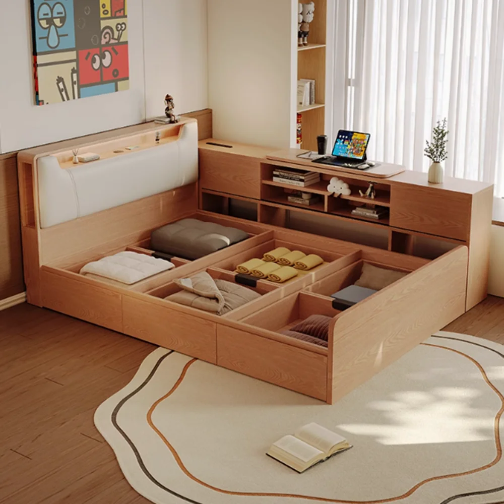 

Multifunctional Nightstands Storage Bed Modern Double Comfortable Organizer Bed Nordic Luxury Cama Matrimonial Furnitures
