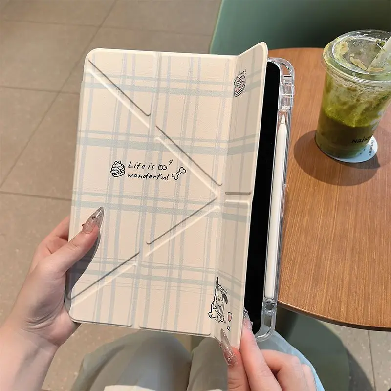 Cute Plaid Puppy Korean Case 3+Y Fold For Samsung Tab S8 S9 S11 FE S6 Lite Tablet Case 10S11/ S8+/ s6 lite/ A78 English Case