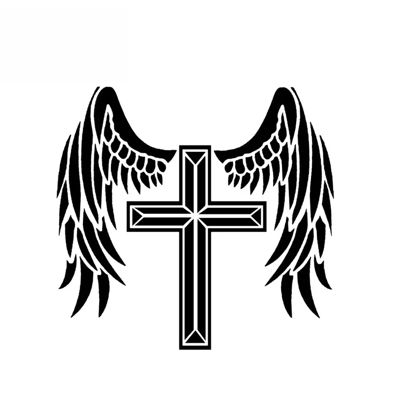 Creative Decals The Cross Angel Will Protect You Cool Design Car Sticker Vinyl Decal Black/Silver Covering The Body,14cm*13cm