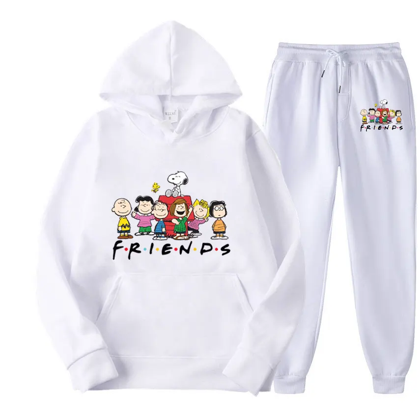 Snoopy Friends Cartoon Anime Women Sweatshirt Sweatpants Set New Fashion Men Pullover Pants Suit Autumn Couple Hoodie Pant Sets