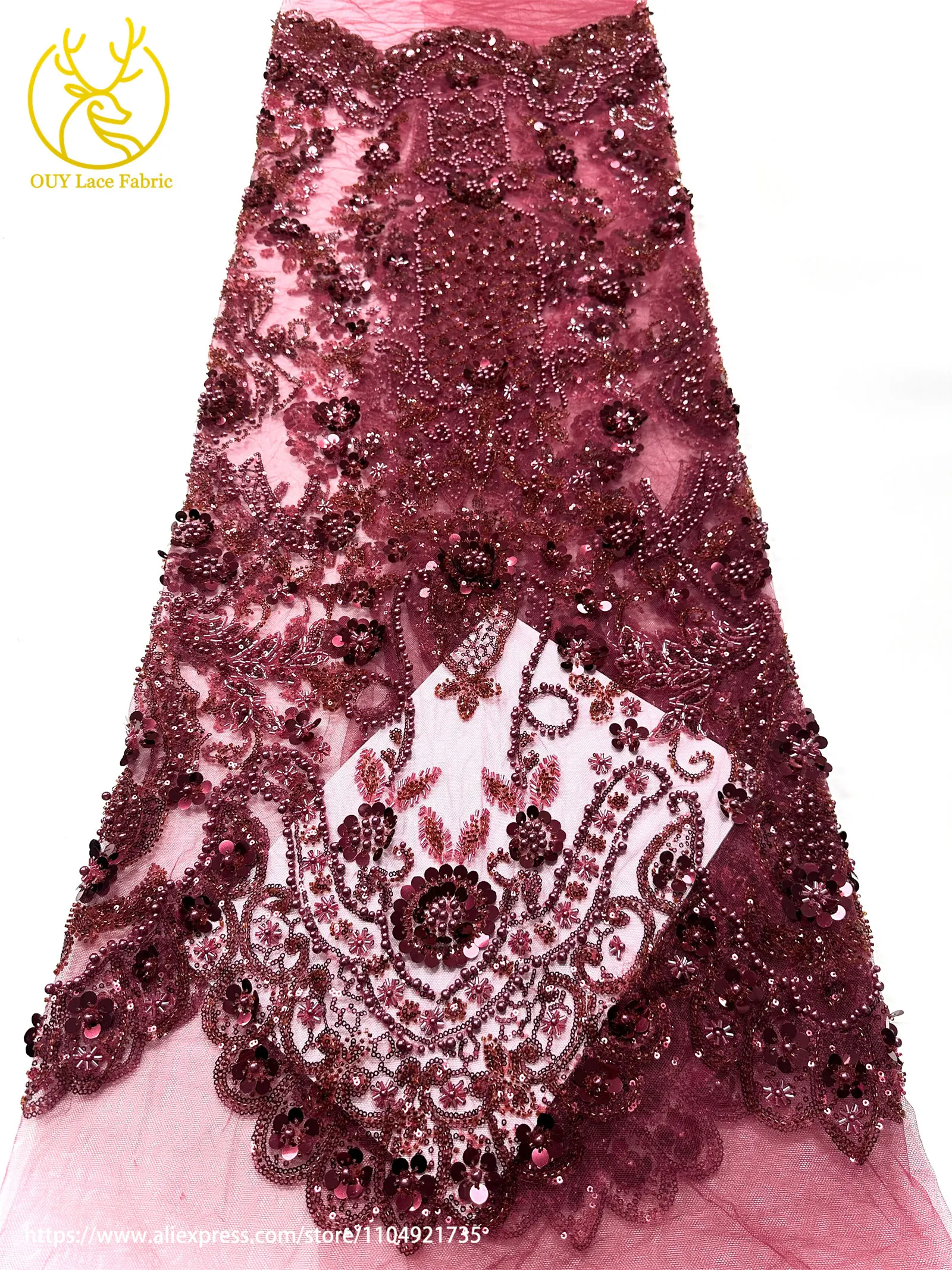 Grüner afrikanischer Pailletten-Perlen-Spitzenstoff 2026, nigerianischer französischer Mesh-Spitzenstoff, geeignet zum Nähen von Damen-Hochzeitskleidern – Detail 34