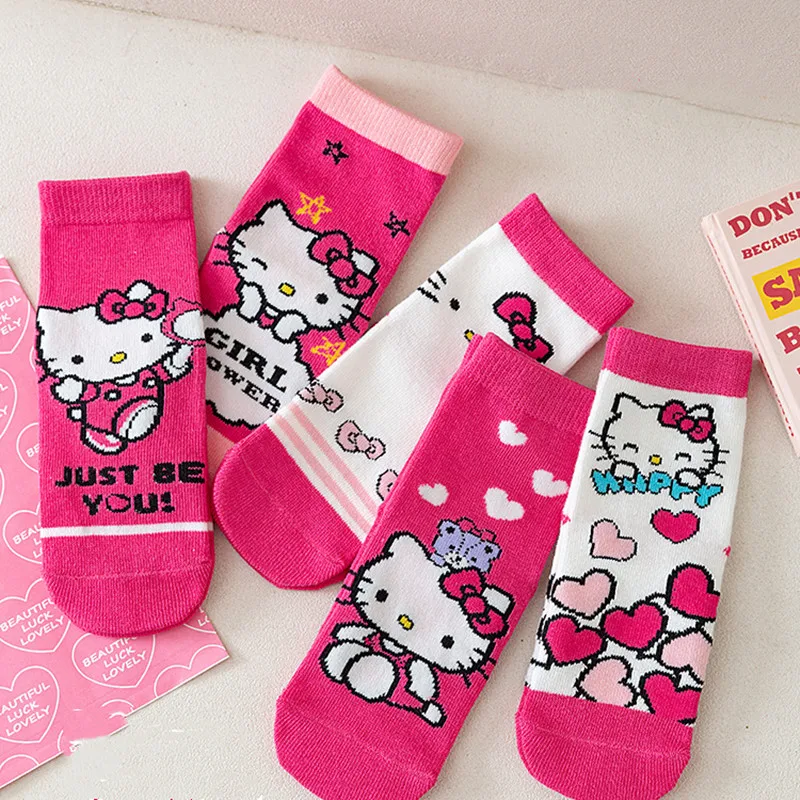 5Pairs Spring Summer Hello Kitty Kids Baby Short Socks Sanrio Kuromi My Melody Socks Comfortable Breathable Children Socks