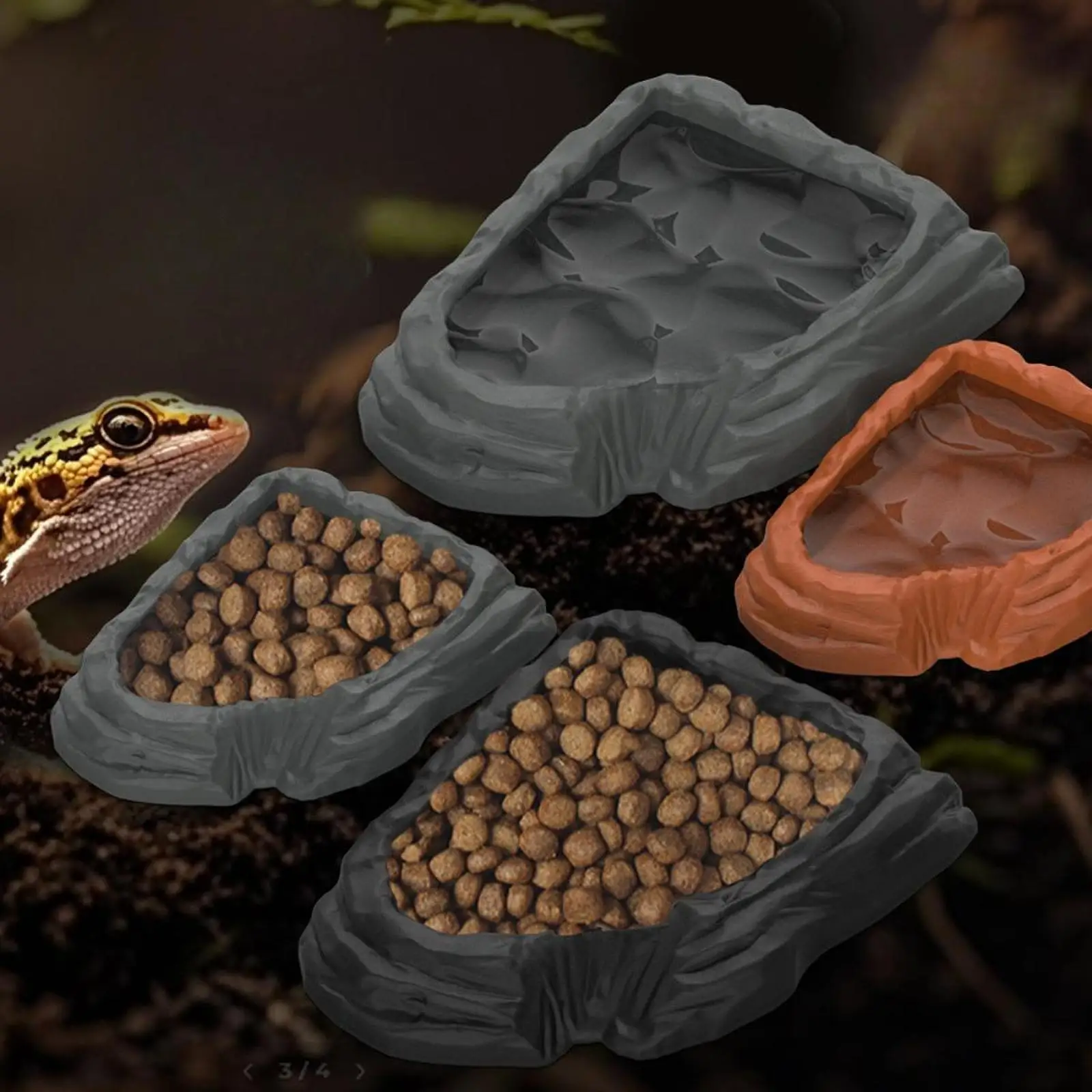 Comedero y bebedero para tortugas – Diseño decorativo de roca - imagen 3