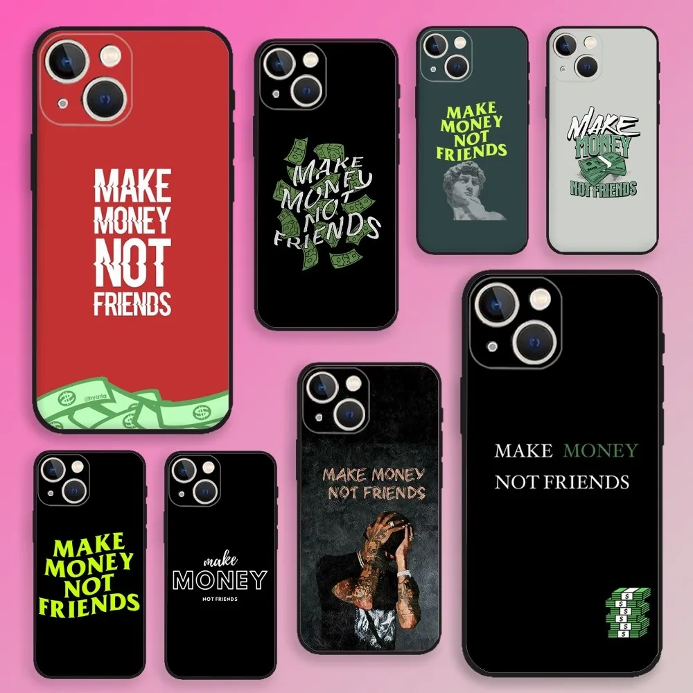 Чехол для телефона MAKE MONEY NOT FRIENDS для iPhone 15,14,13,12,11,Plus,Pro Max,XS,XR,SE,Mini,8,7, мягкий силиконовый черный чехол