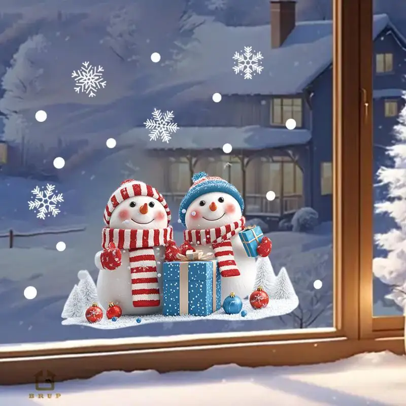 Christmas Robin Window Stickers Cute: Winter Hat Scarf Snowflake Patterns Xmas Home Decoration