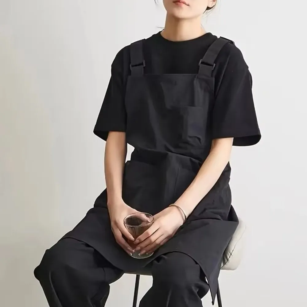 Fashion Waterproof Work Apron Anti-fouling with Pockets Japanese Apron Oil-proof Adjustable Straps Kitchen Apron Unisex
