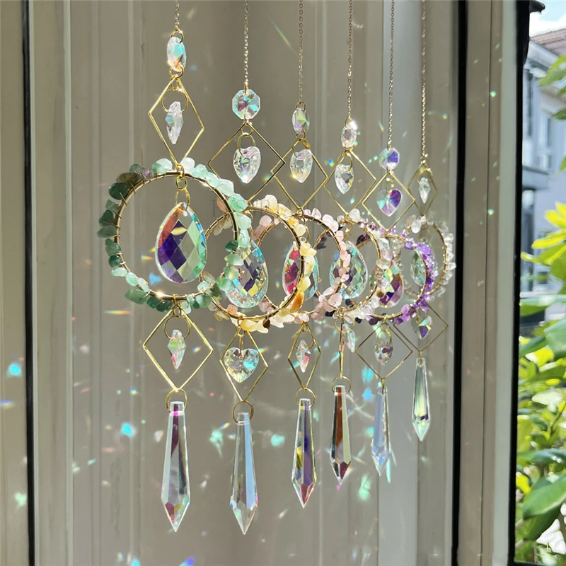 5PCS Diamond Pendant Sun Catcher Home Decoration Light and Shadow Wind Chime Pendant Natural Gravel Crystal Sun Catcher