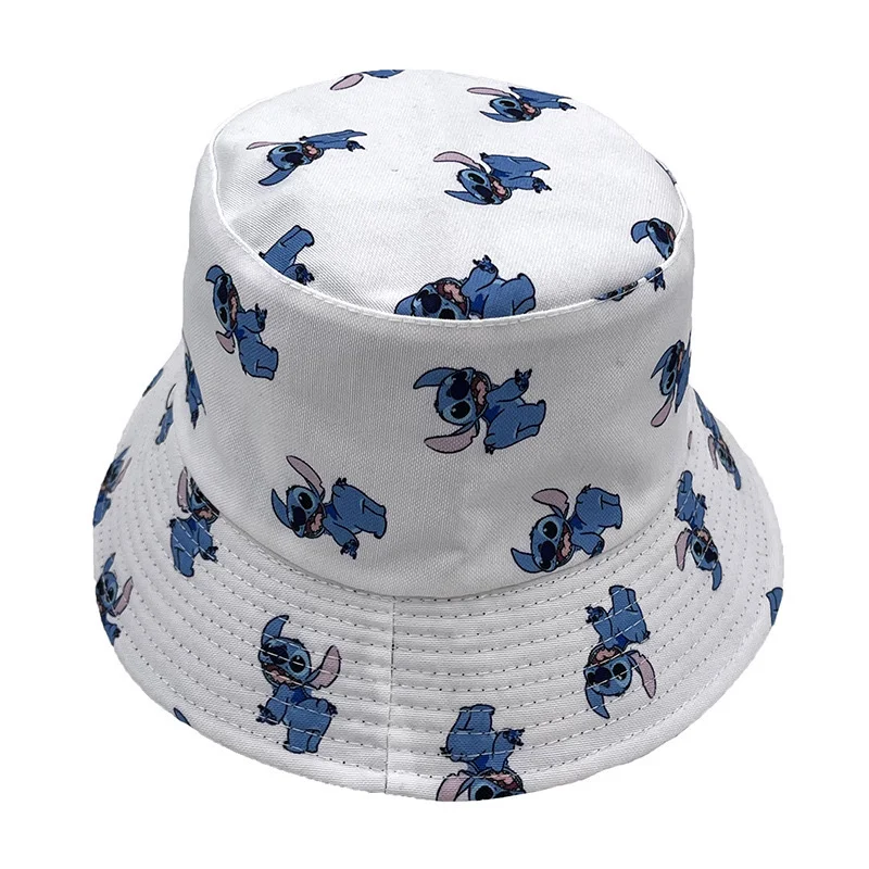Disney Stitch หมวกแฟชั่นผู้ชายผู้หญิงพิมพ์ Sun หมวกการ์ตูนฤดูร้อนครีมกันแดดกลางแจ้งหมวก Casual หมวกชาวประมงของขวัญ