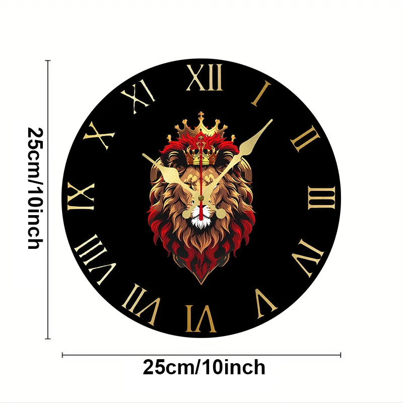 Crowned Lion Wooden Round Silent Hanging Wall Clock, Suitable For Living Room, Office, Study Room, Bedroom, Home Decoration.