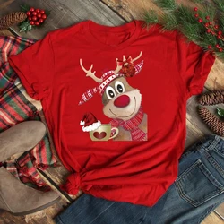 Women Cartoon Deer Print T Shirt 90s Girls Merry Christmas Kawaii Print Lady T-shirts Top T-shirt New Year Female Tee T Shirts