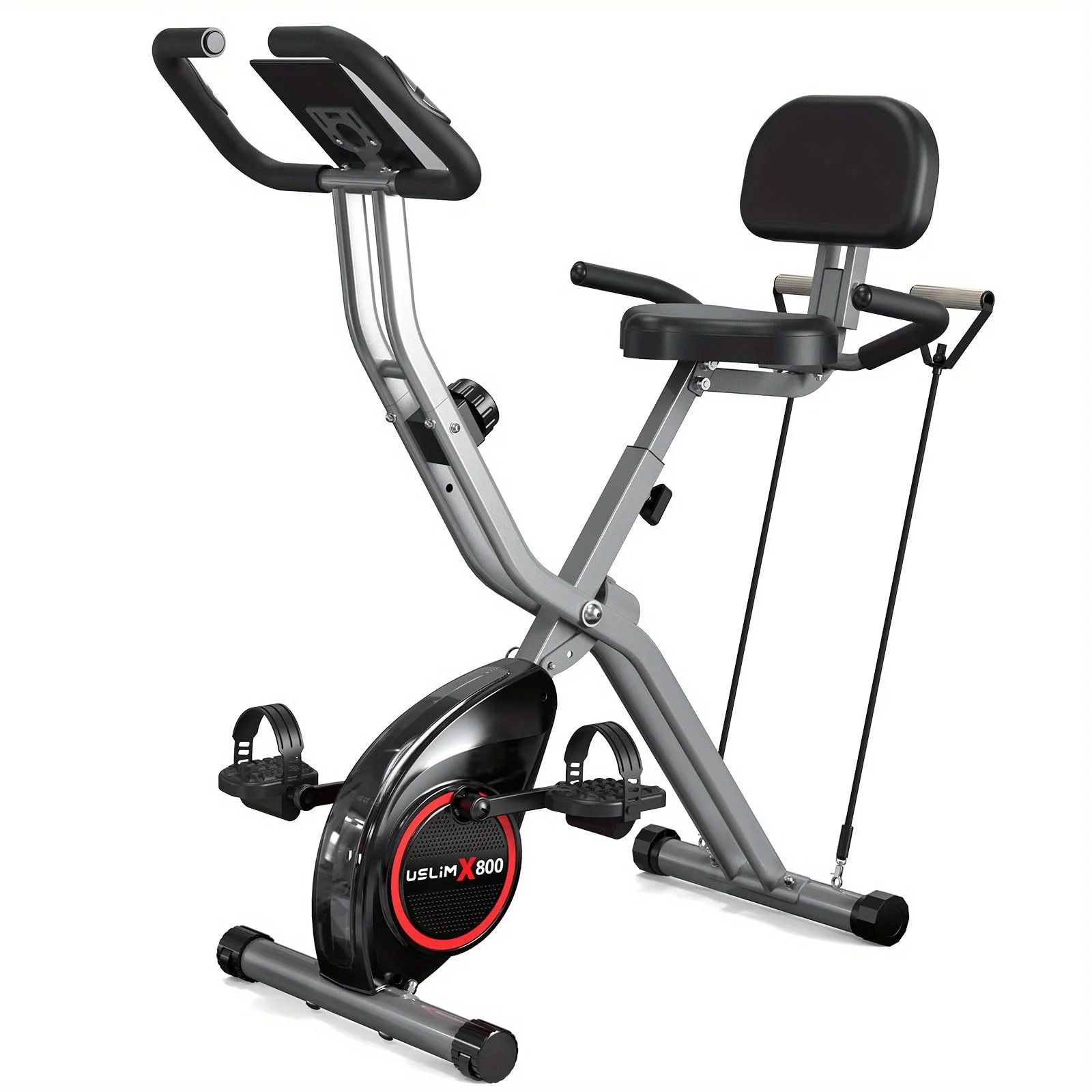 

5-in-1 Foldable Indoor Exercise Bike for Seniors & - Magnetic Resistance Bike with 16-Level Magnetic Resistance, Tri-Position Ride (Recumbent/Upright/), Heavy-Duty 330LBS Capacity, Low- Cardio & Strength Training Suitable for Home Workout 818 Gray