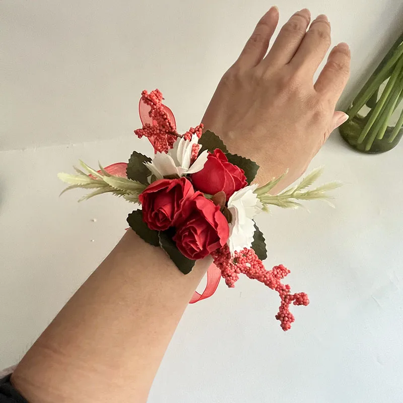 Bracelet de mariage pour demoiselles d'honneur, corsage de poignet, fleurs de boutonnière, poubelle artificielle, fête de Rh, accessoires de mariage