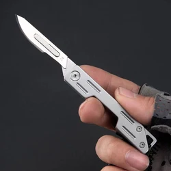 Utility Knife Stainless Steel Quick-opening Mini Folding Knife Keychain Scalpel EDC Courier Opening Knifves With 10Blades DIY