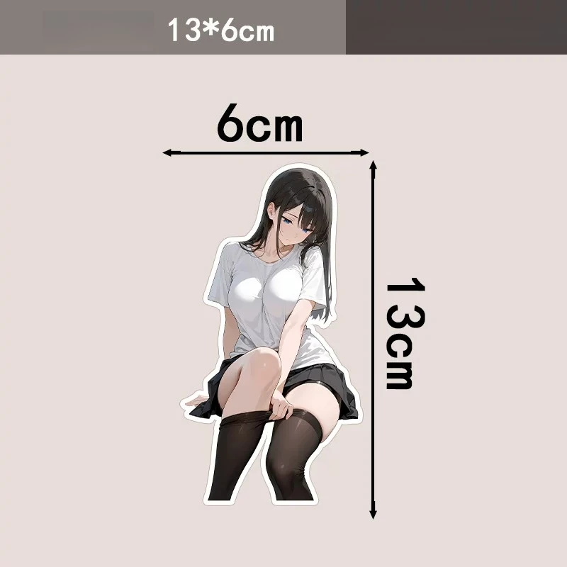 Japanese Style Anime Girl Stickers White Tee Character ReflectiveVinyl Decals Waterproof Decor for E-scooter Motorcycle Car Body