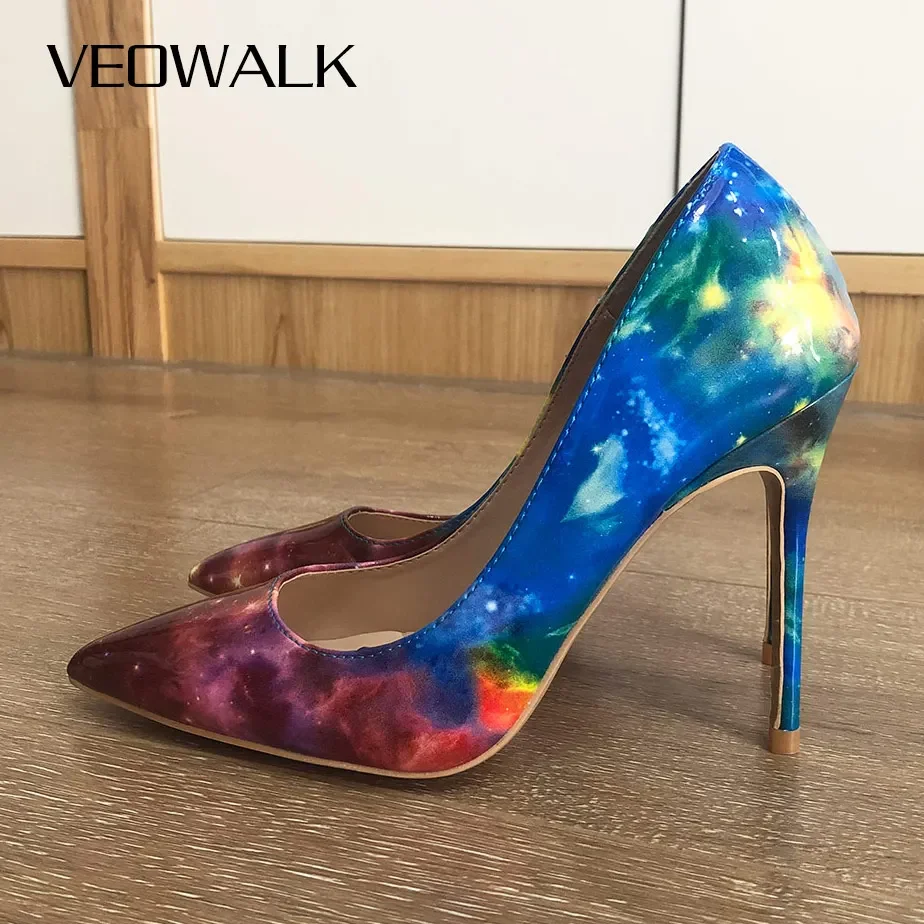 

Veowalk Galaxy Printed Women Colorful Stilettos High Heels Sexy Ladies Slip on Pointed Toe Pumps Chic Wedding Club Party Shoes