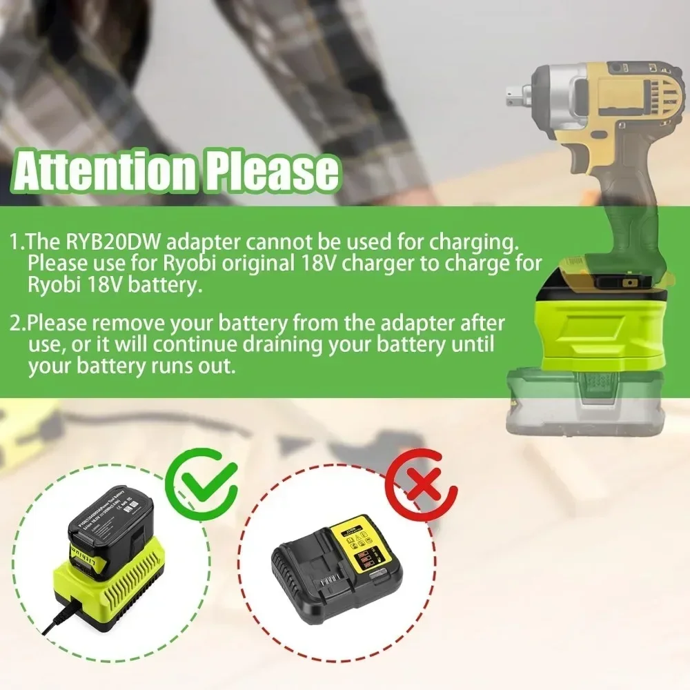 Imagem -04 - Conversor Adaptador de Bateria Ferramenta de Broca de Energia Elétrica Ryobi 18v Li-ion Bateria Converter para Dewalt 20v