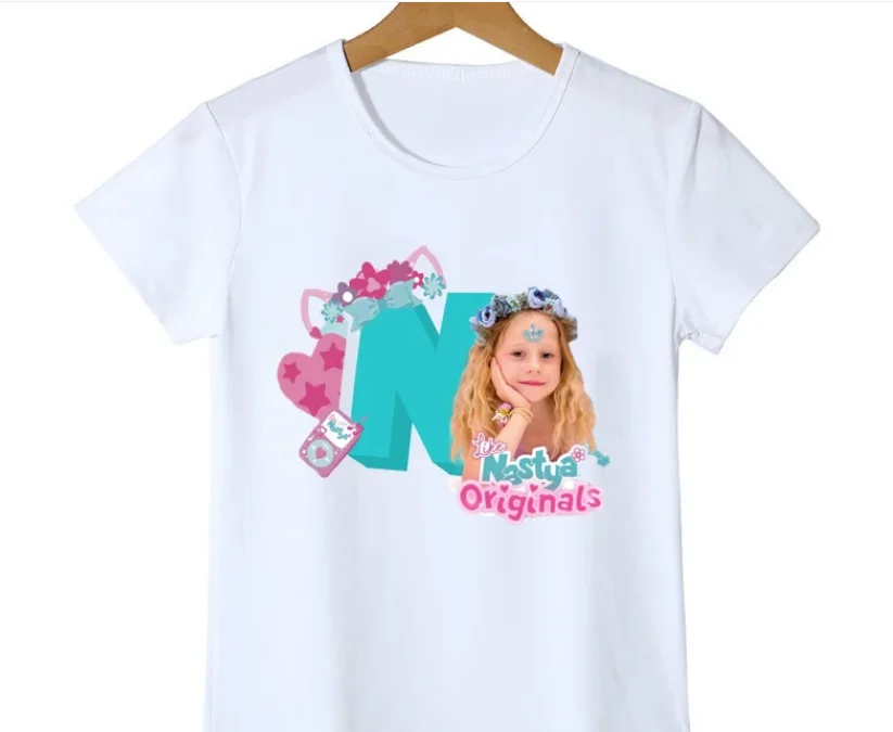 Novelty Design Girls T-Shirts Funny Nastya Cartoon Print Girls Clothes Summer Kids  Fashion Baby Tshirt Tops