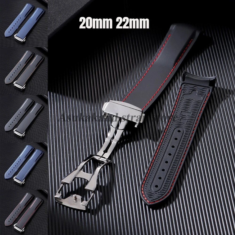 Bracelet de montre en Silicone 20mm 22mm pour Bracelets de montre Omega pour nouveau Seamaster 300 ceinture en caoutchouc étanche pour Bracelets à extrémité incurvée Seiko