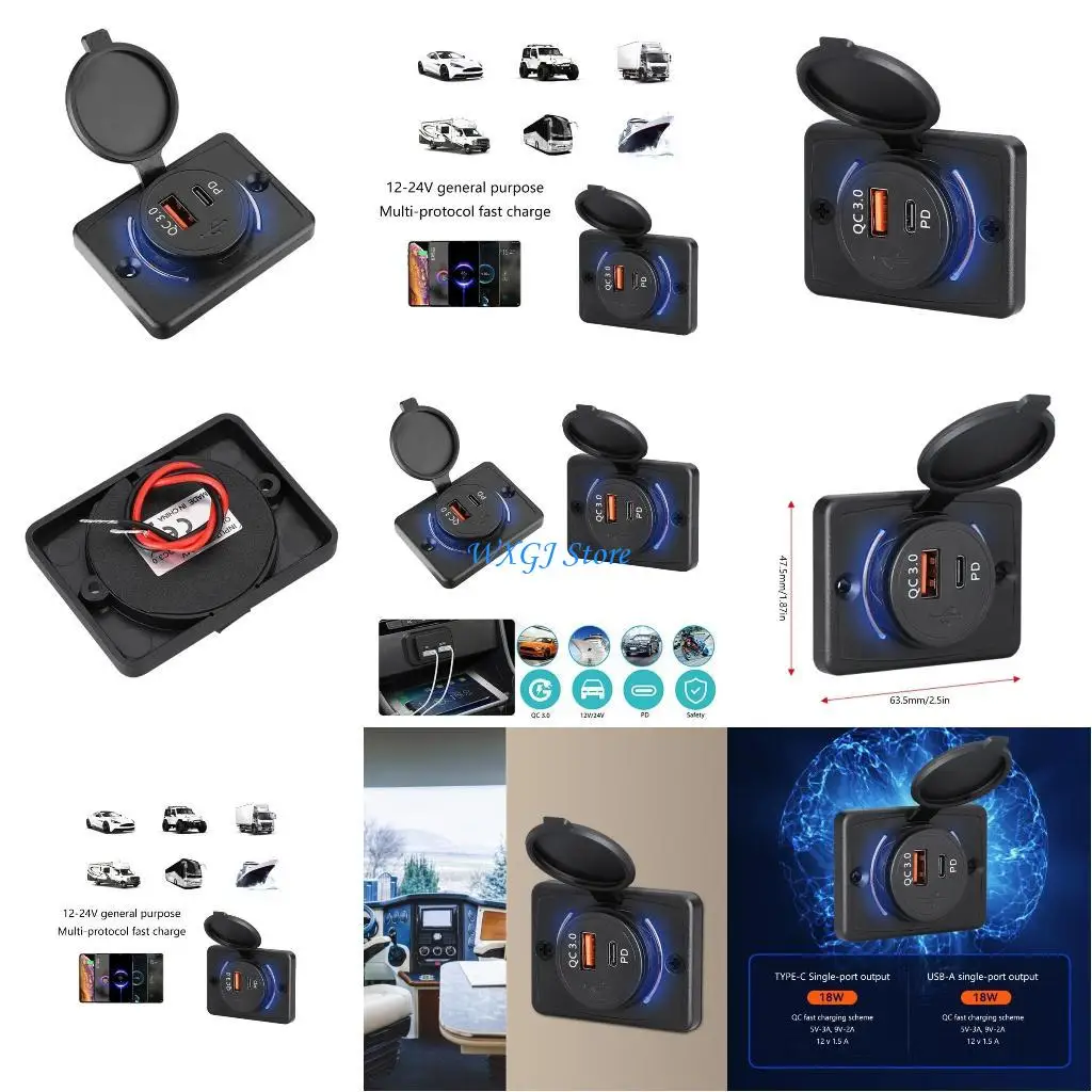 

37JE TYPE C USB CAR Chargers Socket 12 В/24 В зарядка адаптер питания для автомобильных лодок