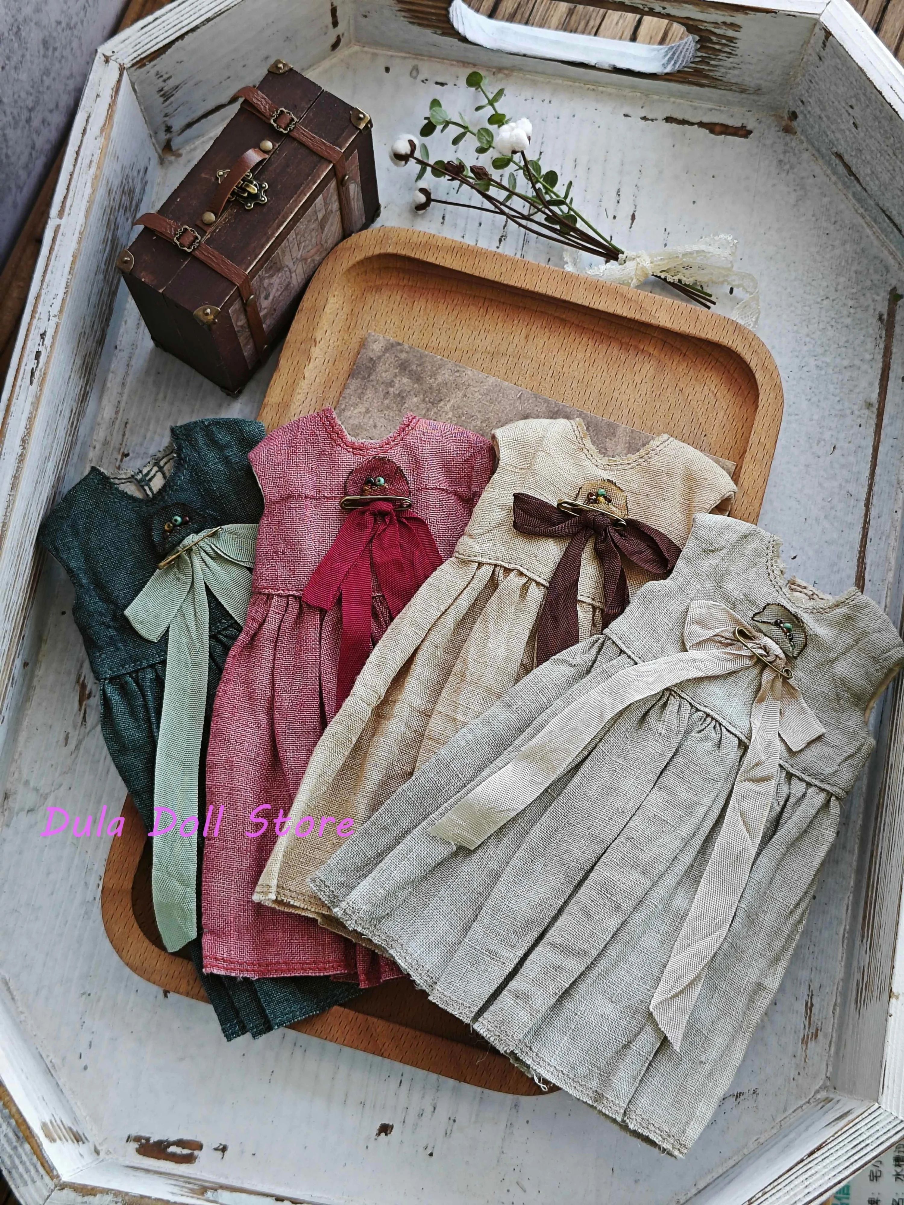 

Одежда для кукол Dula, платье в стиле ретро, юбка с бахромой и лентой для Blythe ob24 ob22 Azone Licca ICY JerryB 1/6 Bjd Doll