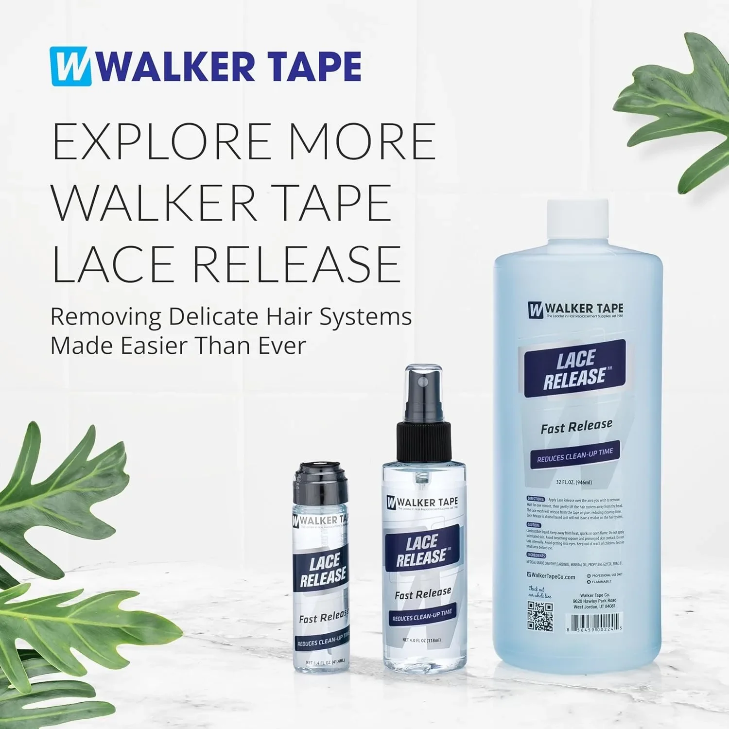 Walker Tape Lace Release Spray 4 fl oz Alcohol Solution for Mesh Systems, Skin-Safe Adhesive Lifter for Delicate Bases