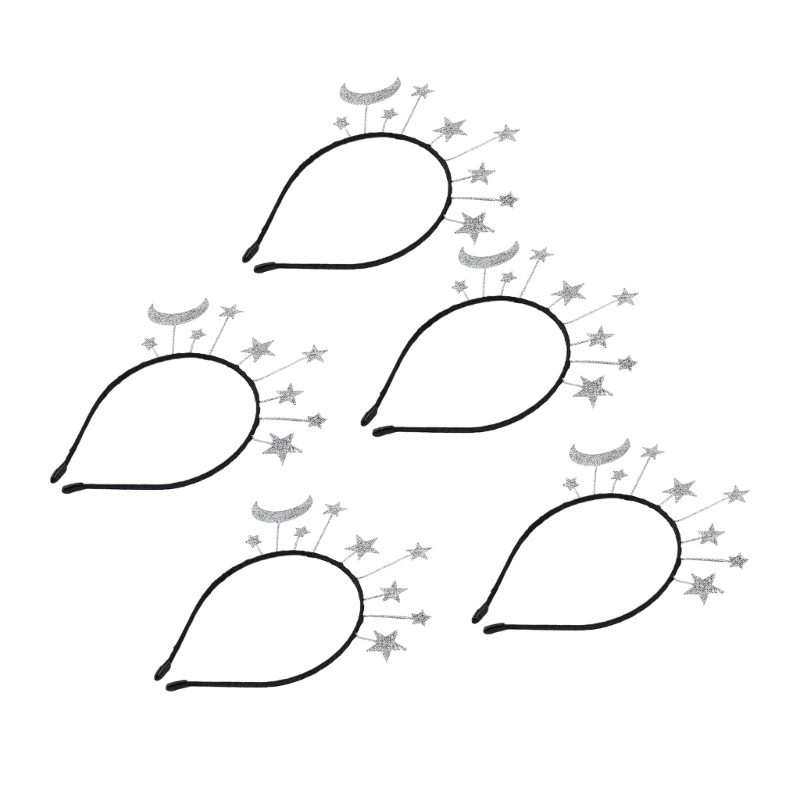 

5 шт., повязка на голову со звездой и луной, обруч для дня рождения, серебряные блестящие аксессуары для волос для женщин и на