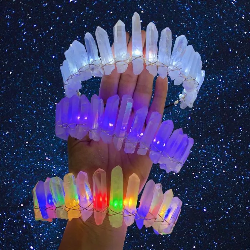 

Women Crystal Crown Headband Raw Quartz Tiara Goddess Headpiece for Festival Bachelore Party Photography