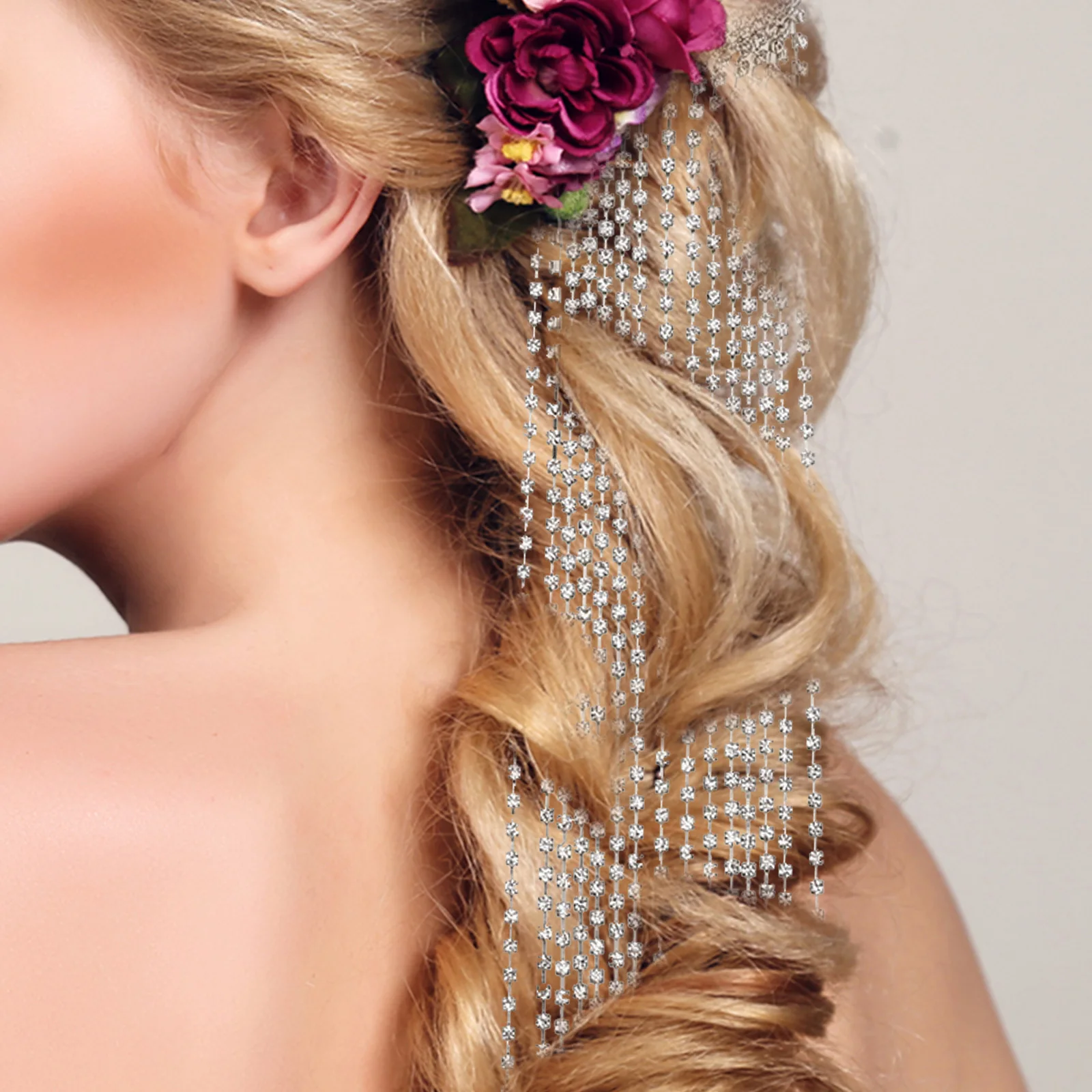 

Rhinestone Tassel Chain Hair Decoration Clip Stylish Dazzling Hairpiece for Parties Weddings Special Occasions Pirate Costume