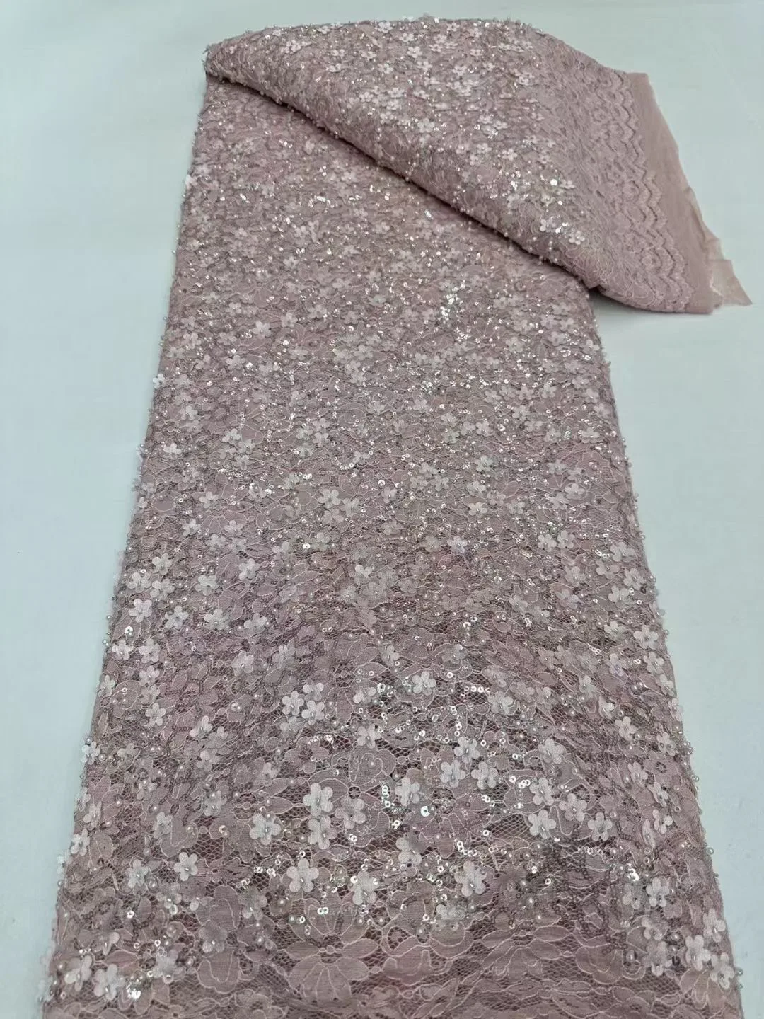 African Nigerian Sequins Embroidery Tulle Lace Fabric, Sewing , Beads Stone Prom Dresses, High Quality, 5Yards, 2024 YAY011