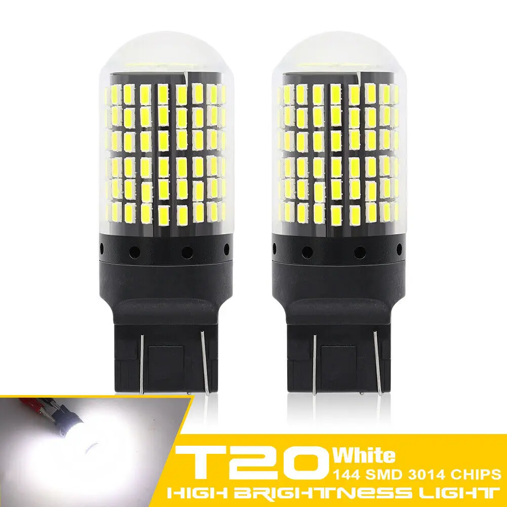 2X 7440 Canbus Super Bright Error Free LED Bulb T20 W21W 144 SMD White for Reverse Tail Turn Signal Light