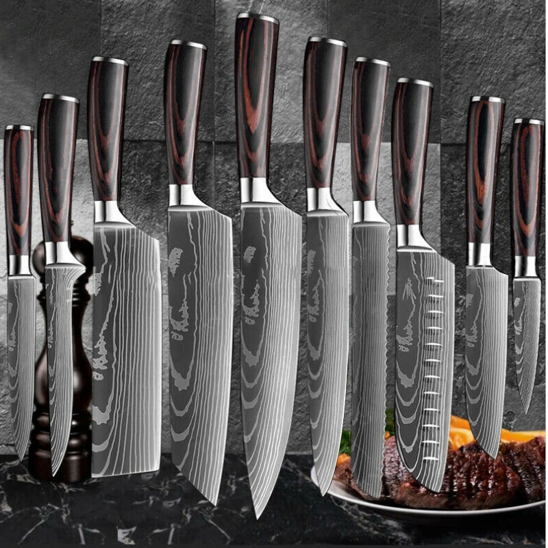 

7CR17 440C Kitchen Knife Set Japanese Damascus Pattern Professional Chef Knife Set For Kitchen High Carbon Steel Kitchen Knives