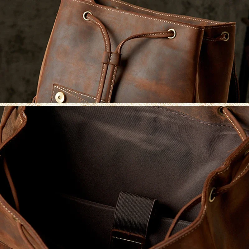 Мужской кожаный винтажный рюкзак, дорожная школьная сумка, 17-дюймовый ноутбук для хранения, кожаные мужские сумки Crazy Horse, роскошный дизайн, деловые сумки