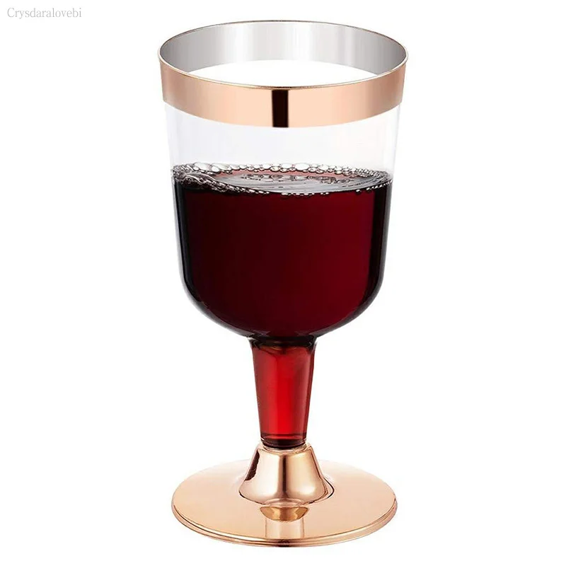 

25pcs 6OZ Disposable Goblet Rose Gold Bronzing Wine Glass Plastic Air Cup Wedding Party Dinnerware Ice Cream Cocktail Cup