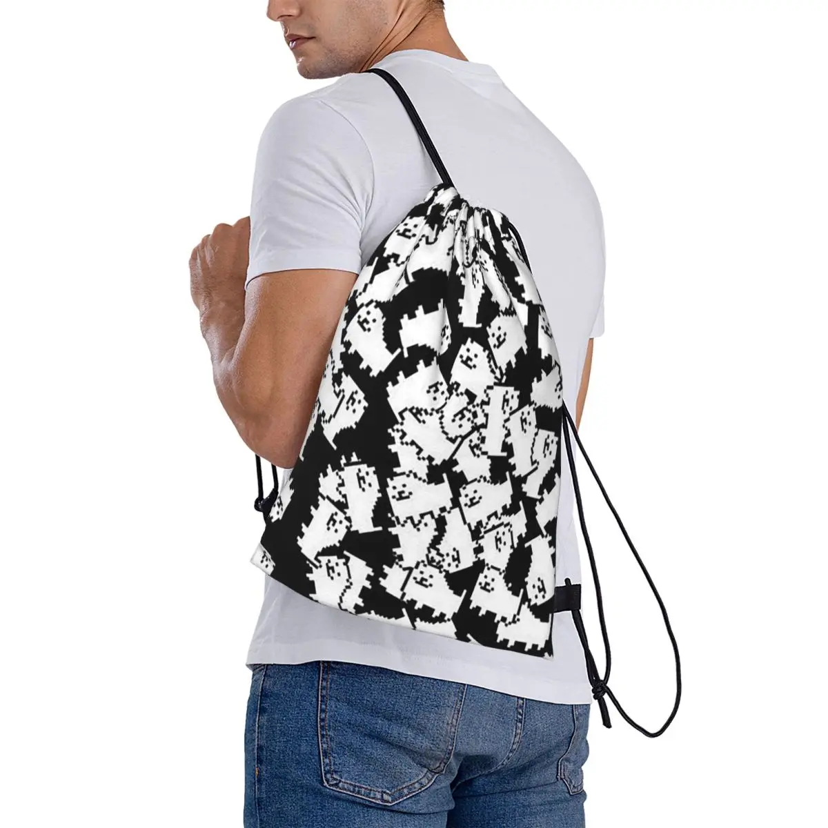 Undertale Annoying Dog Video Game Cute Backpacks Multi-function Drawstring Bundle Pocket Sports Bag Book Bags for Travel School
