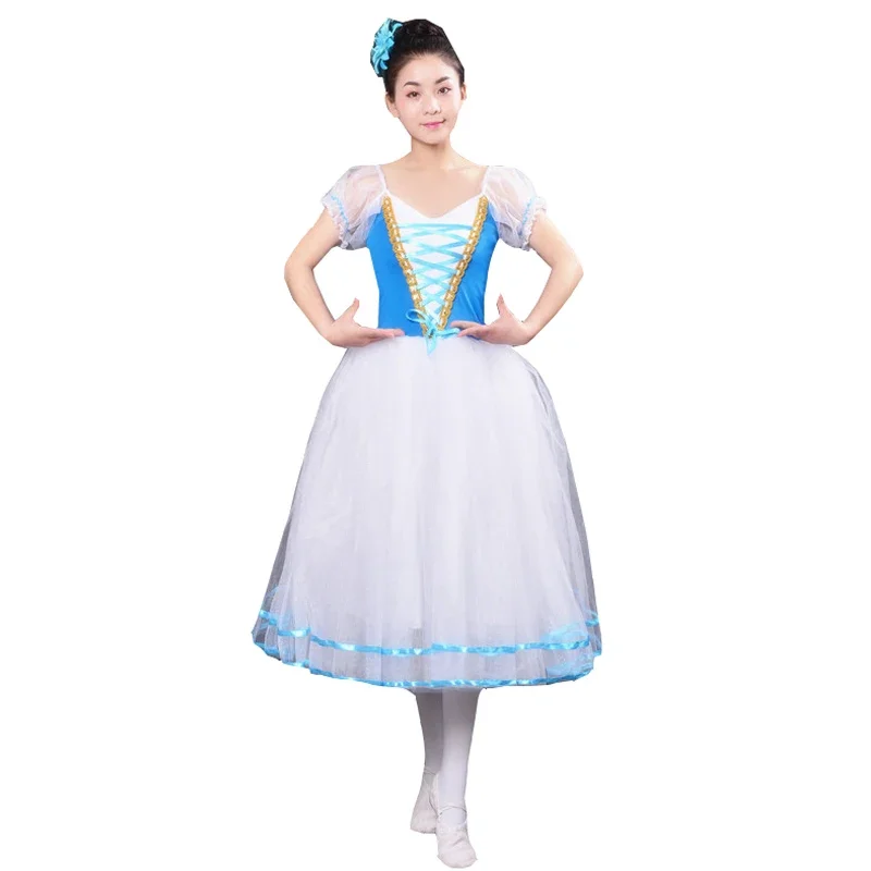 New Romantic Tutu Giselle Ballet Costumes Girls Child Velet Long Tulle Dress Skate Ballerina Dress Puff Sleeve Chorus Dress