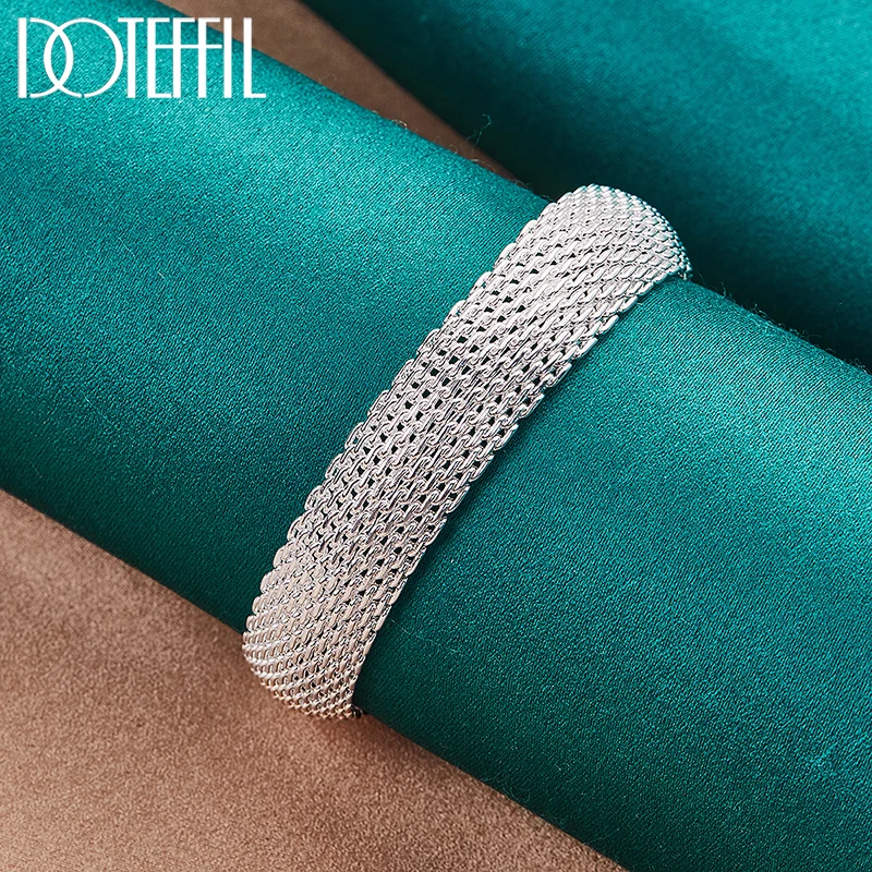DOTEFFIL 925 Sterling Silver 20mm Network Bangle Bracelet For Woman Man Wedding Engagement Fashion Charm Party Jewelry