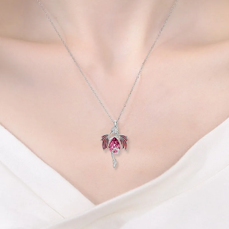 Damenmode-Schmuck, Kristall-Herz-Halskette, fliegende Drachen-Anhänger, Halsketten, Schmuck, Schlüsselbein-Kette, Choker, Geschenke – Detail 10