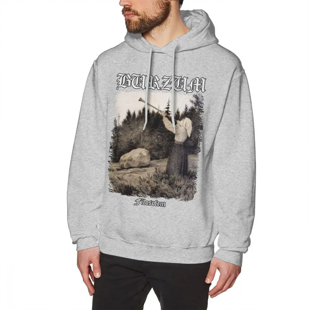 Burzum-Sweat à capuche gris pour homme, pull en coton, long, cool, hiver